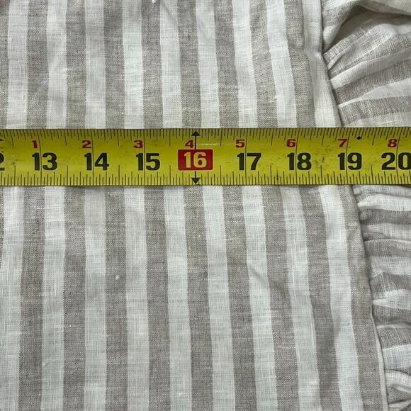 The White Linen Farmhouse Chair Cover Ruffled Striped White & Tan French Linen - Picture 7 of 12